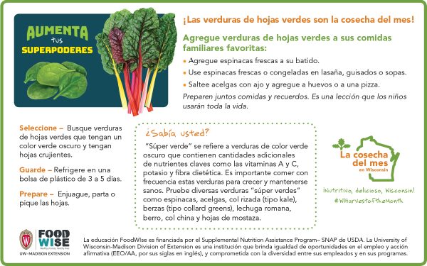 Inserción para el boletín sobre las verduras de hoja verde 